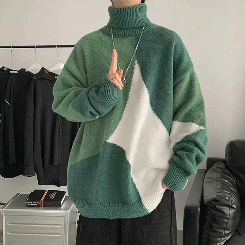 Warm Men Turtleneck Sweater - Oversized Polyester Knit - Image 7