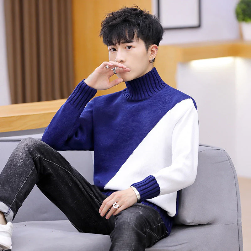 Warm Men Turtleneck Sweater - Relaxed Knit, Poly Winter - Image 4