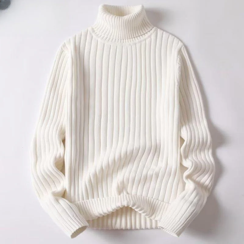 Warm Men Turtleneck Sweater - Ribbed Knit, For Winter