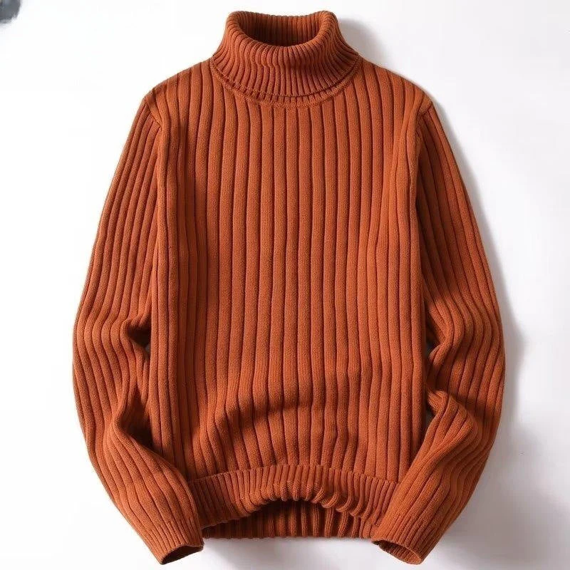 Warm Men Turtleneck Sweater - Ribbed Knit, For Winter - Image 2