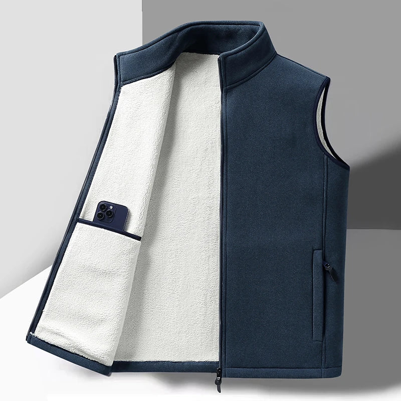 Warm Mens Fleece Vest - Sleeveless, Lamb Fleece, Winter - Image 10