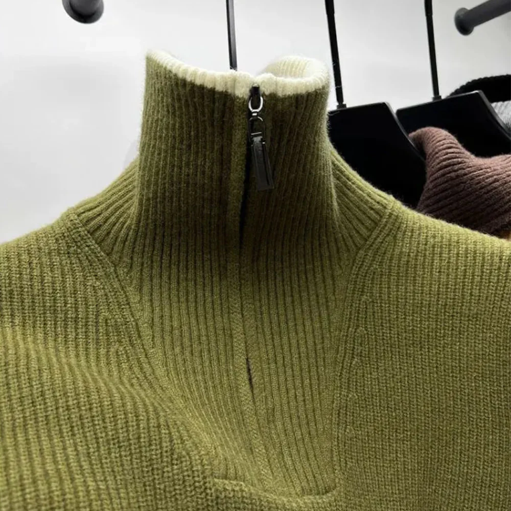 Warm Mens Half Zip Sweater - Stand Collar, Knit, Casual - Image 3