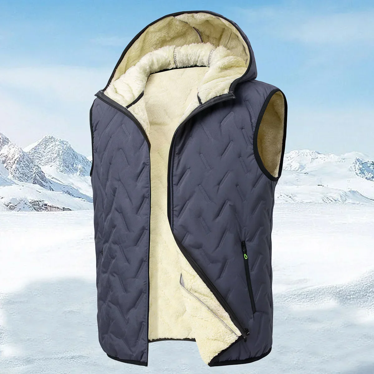 Warm Mens Hooded Down Vest - Quilted Fleece Lined Travel - Image 5
