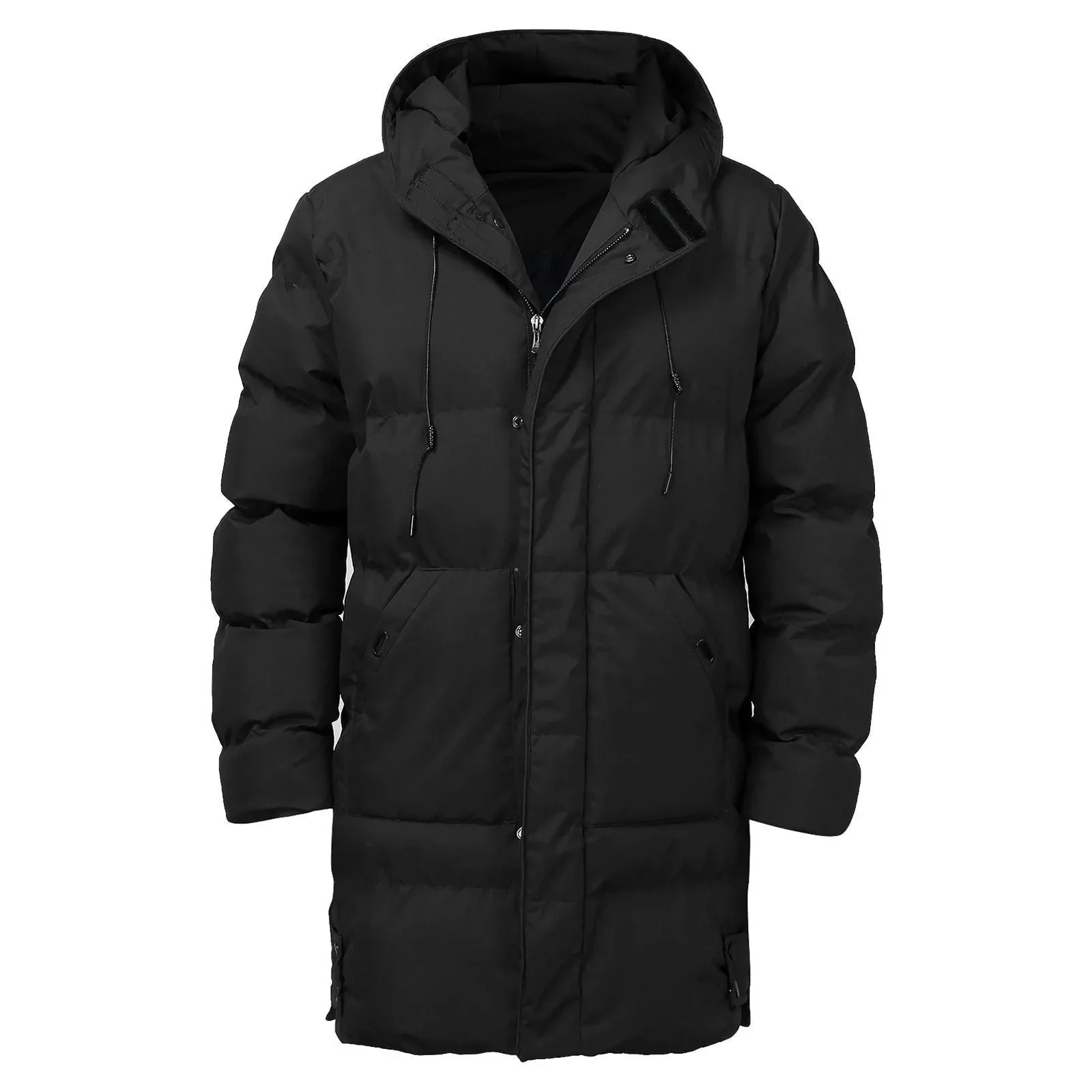 Warm Mens Long Puffer Coat - Hooded Insulated, Winter - Image 2