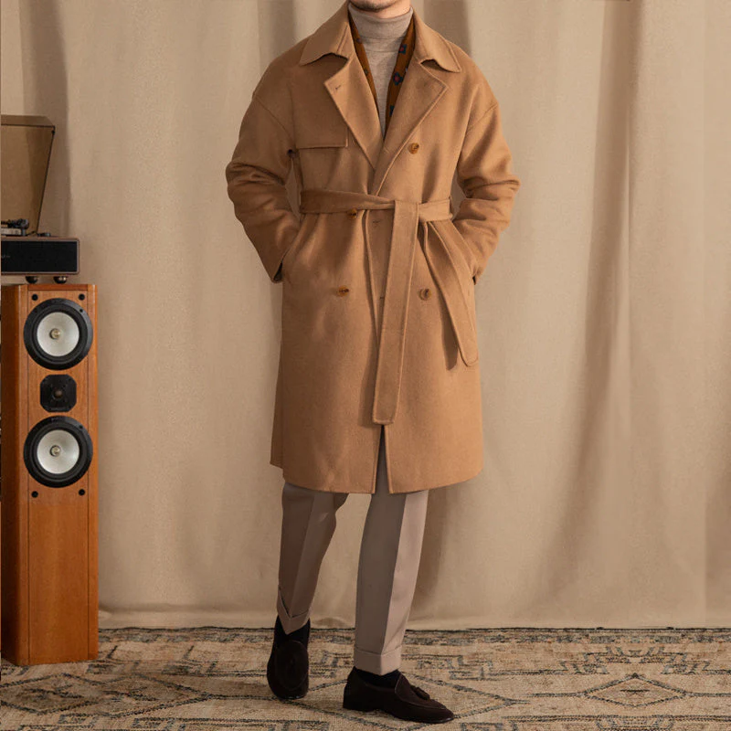 Warm Mens Mid-Length Coat - Drop Shoulder, Wool, Winter - Image 6