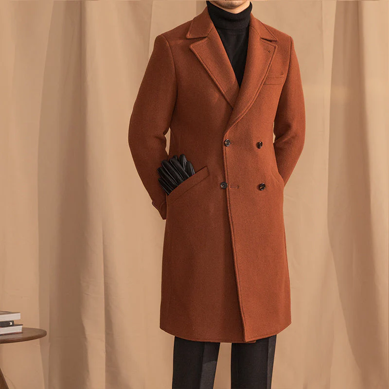 Warm Mens Overcoat - Double-Breasted Midlength Wool Winter - Image 10