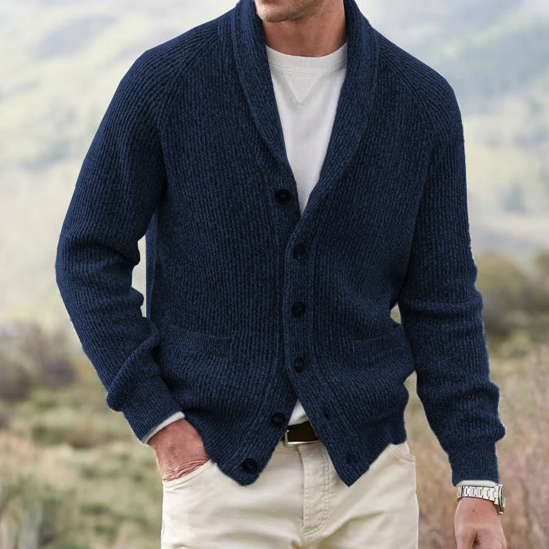 Warm Mens Shawl Cardigan - Rib Knit, Multi Button, Casual - Image 3