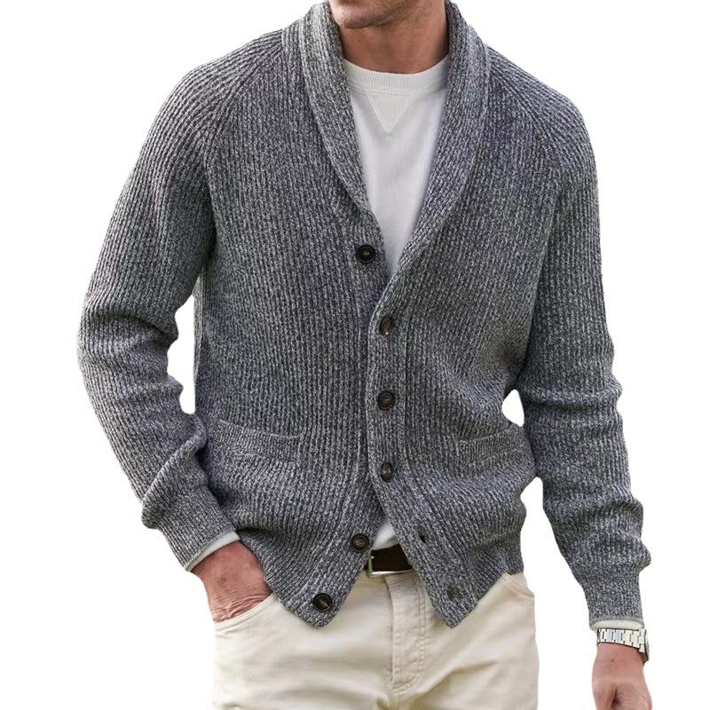 Warm Mens Shawl Cardigan - Rib Knit, Multi Button, Casual - Image 4