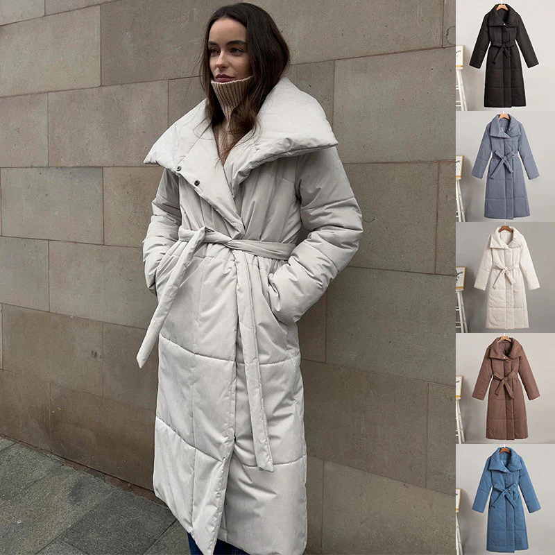Warm Oversized Women Long Coat - Quilted Cotton For Winter