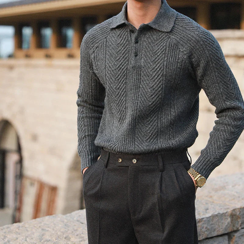 Warm Refined Men's Polo Sweater - Relaxed Cut, Knit, Winter - Image 8