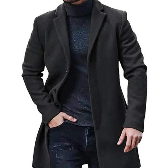 Warm Refined Men's Tweed Coat - Medium-Length Polyester - Image 2