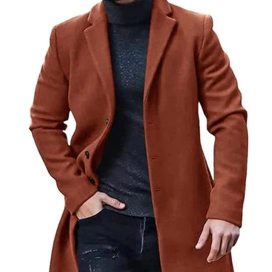 Warm Refined Men's Tweed Coat - Medium-Length Polyester - Image 3
