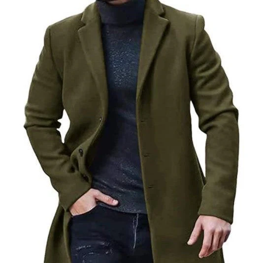 Warm Refined Men's Tweed Coat - Medium-Length Polyester - Image 5