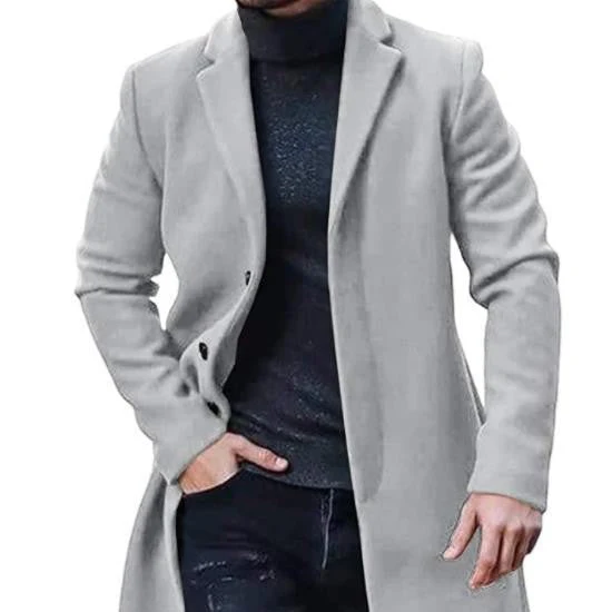 Warm Refined Men's Tweed Coat - Medium-Length Polyester - Image 6