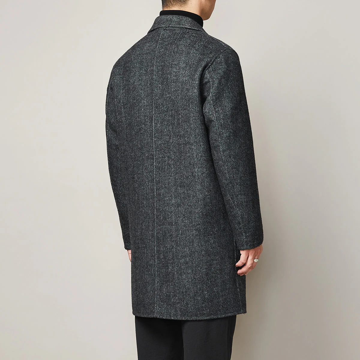 Warm Refined Men Wool Overcoat - Mid Thigh Trench Coat - Image 3