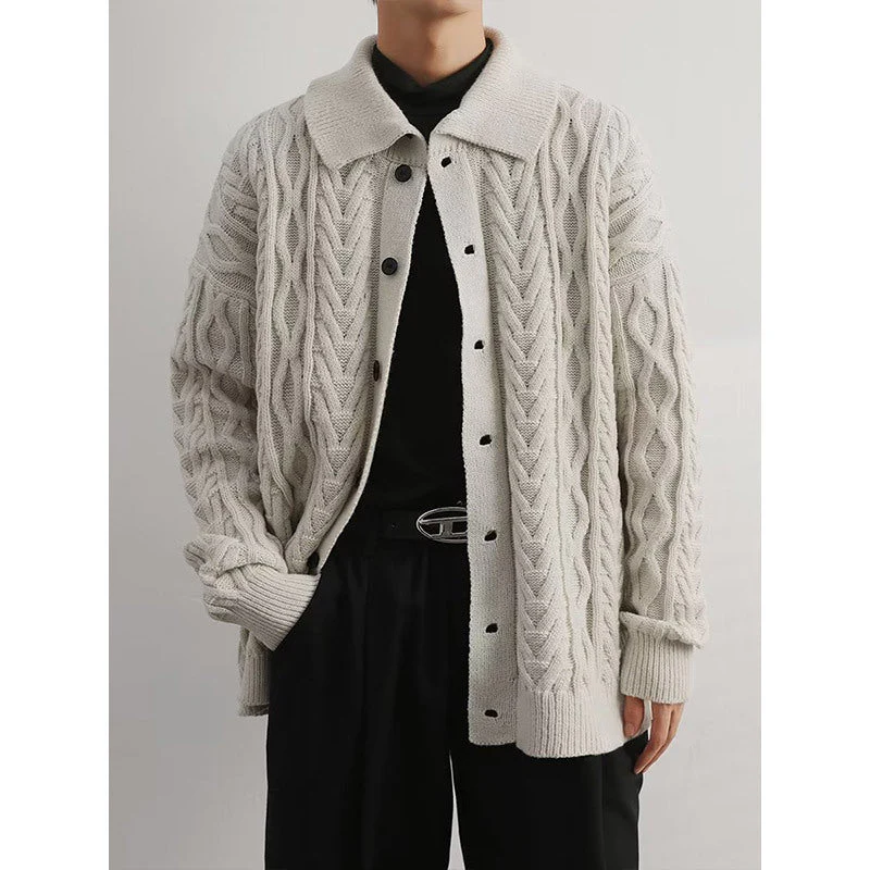 Warm Relaxed Men's Cardigan - Cable Twist Knit, For Fall - Image 8