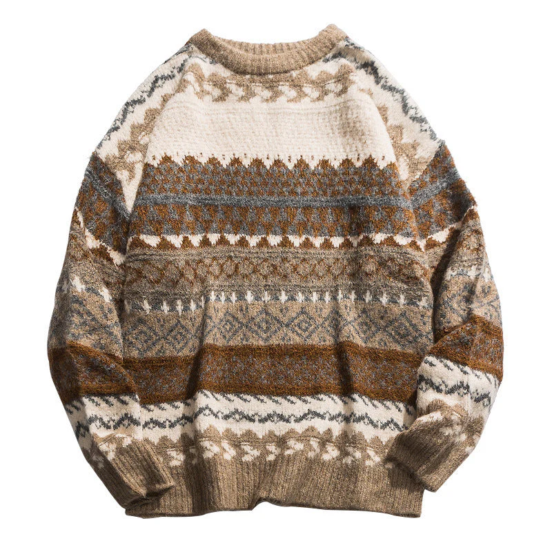 Warm Relaxed Men's Sweater - Boxy Jacquard Knit, Winter - Image 4