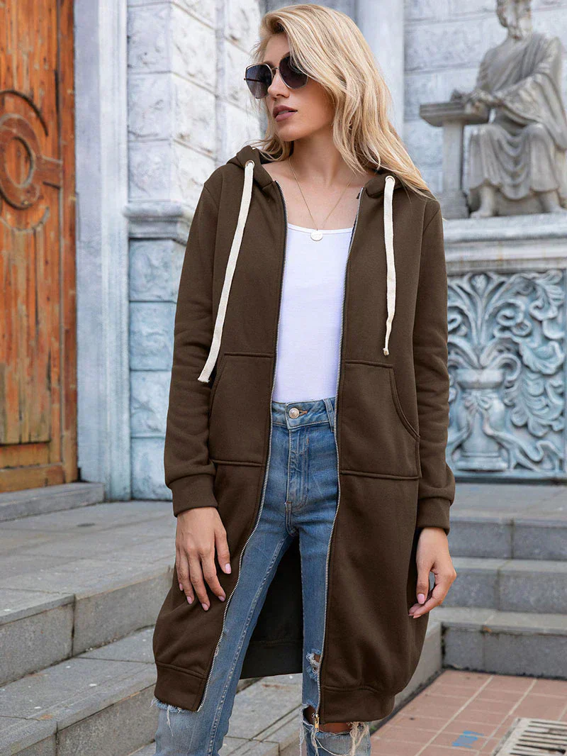 Warm Relaxed Women Longline Zip Hoodie - Cotton Blend - Image 7