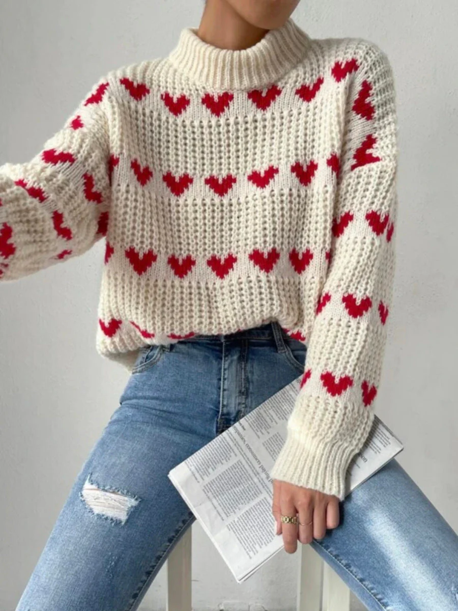 Warm Relaxed Women Pullover - Mock Neck Knit, Casual - Image 2