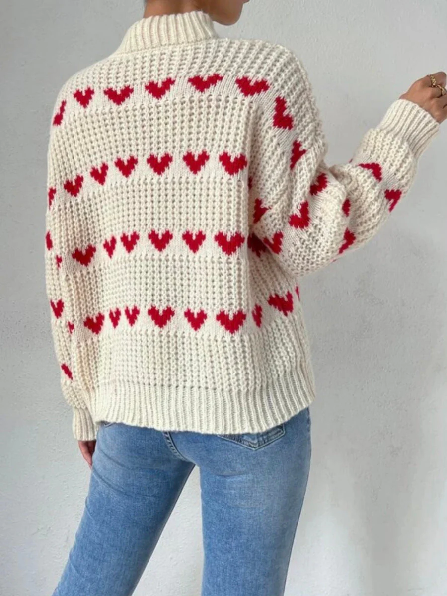 Warm Relaxed Women Pullover - Mock Neck Knit, Casual - Image 5