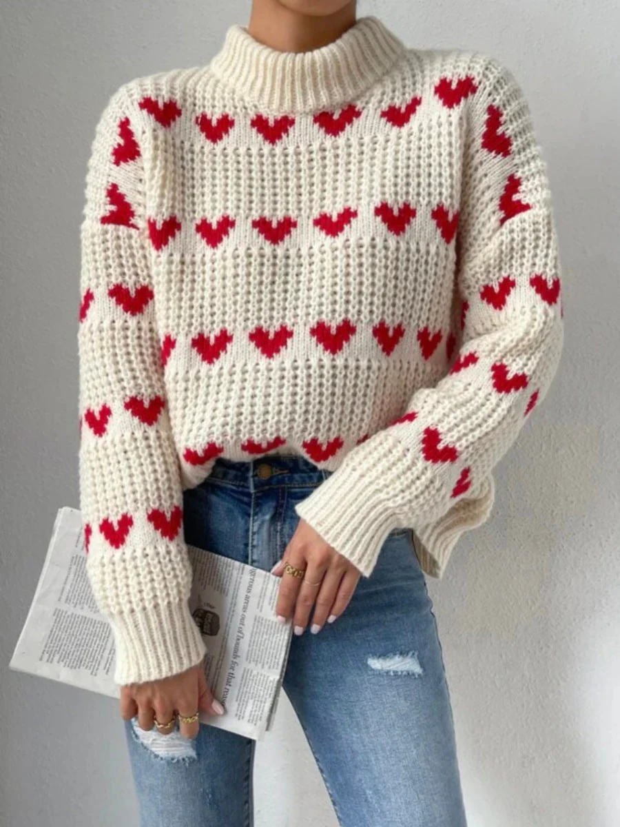 Warm Relaxed Women Pullover - Mock Neck Knit, Casual - Image 9