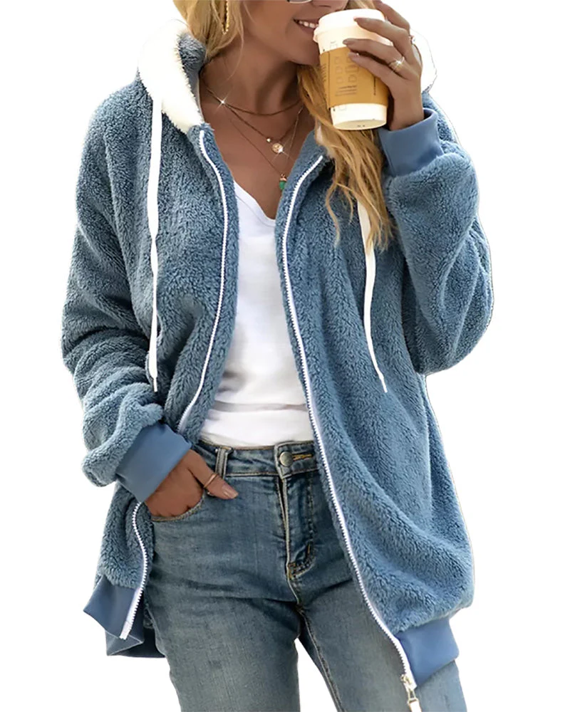 Warm Relaxed Women's Fleece Zip Hoodie - Teddy Casual - Image 2