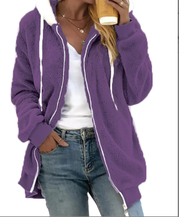 Warm Relaxed Women's Fleece Zip Hoodie - Teddy Casual - Image 4