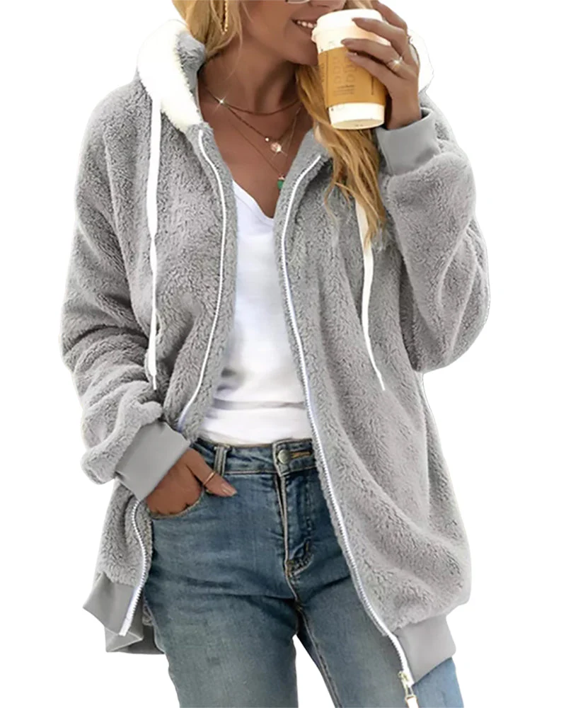 Warm Relaxed Women's Fleece Zip Hoodie - Teddy Casual - Image 5