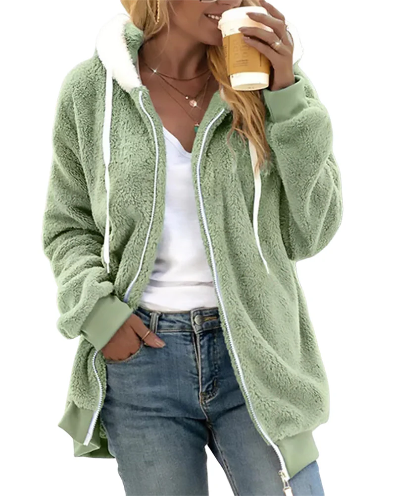 Warm Relaxed Women's Fleece Zip Hoodie - Teddy Casual - Image 6
