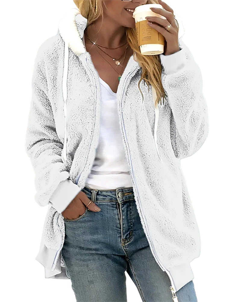 Warm Relaxed Women's Fleece Zip Hoodie - Teddy Casual - Image 7