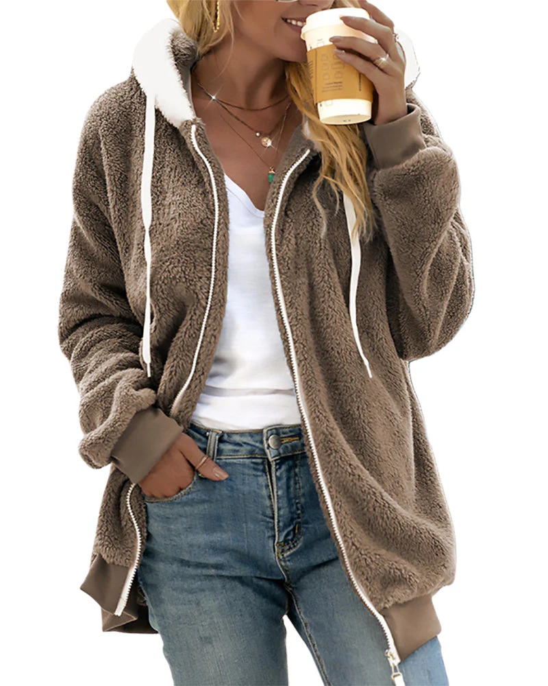 Warm Relaxed Women's Fleece Zip Hoodie - Teddy Casual - Image 8