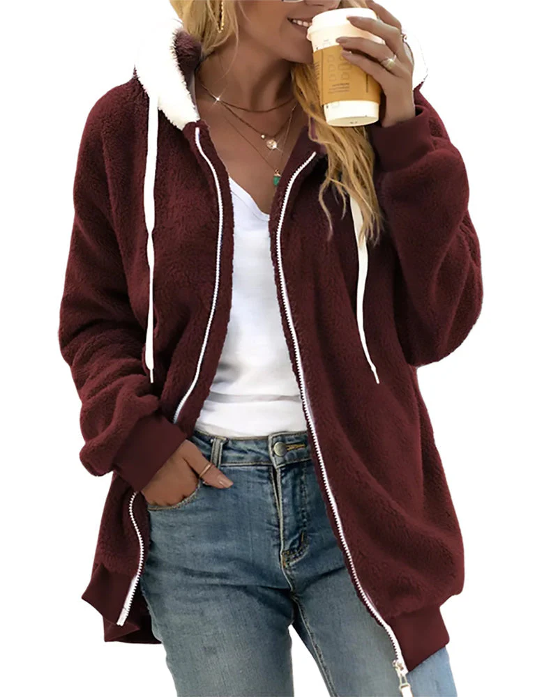 Warm Relaxed Women's Fleece Zip Hoodie - Teddy Casual - Image 9