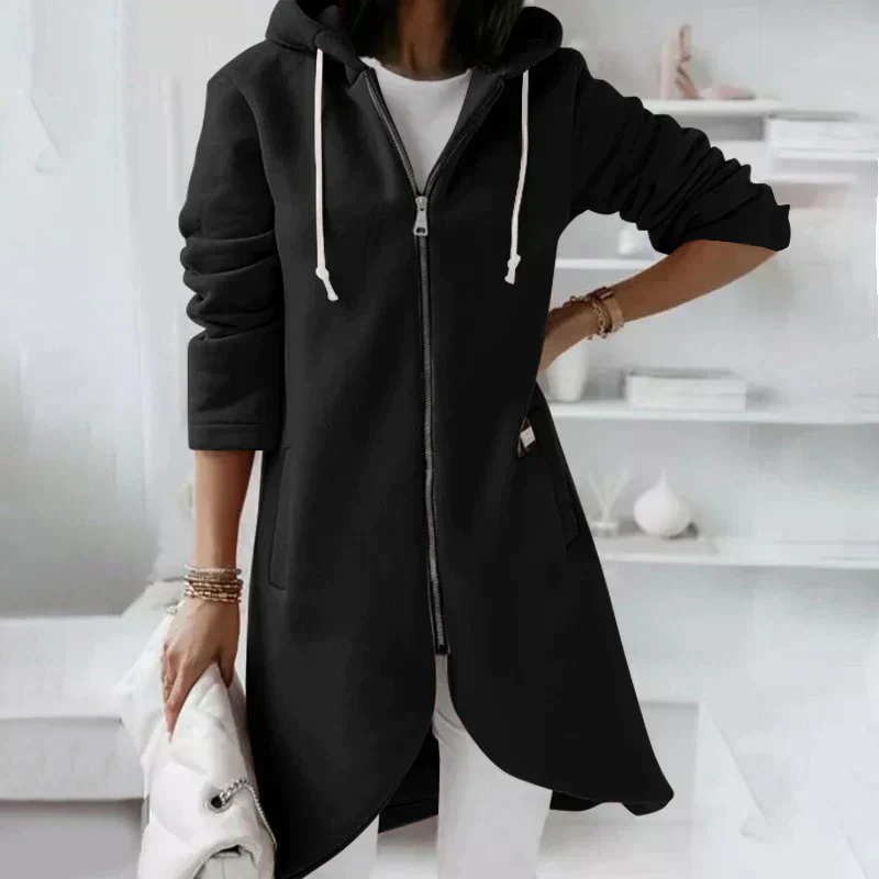 Warm Relaxed Women's Long Hoodie - Zip Front, Knit, Autumn - Image 4