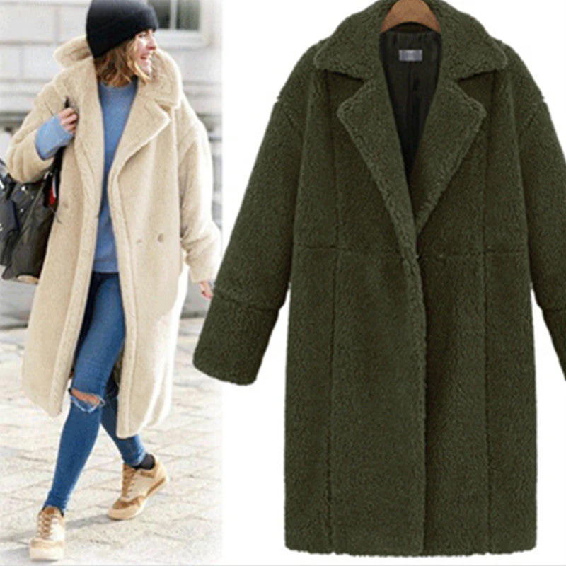 Warm Relaxed Women’s Wool Coat - Mid Length Wool Blend, City - Image 7