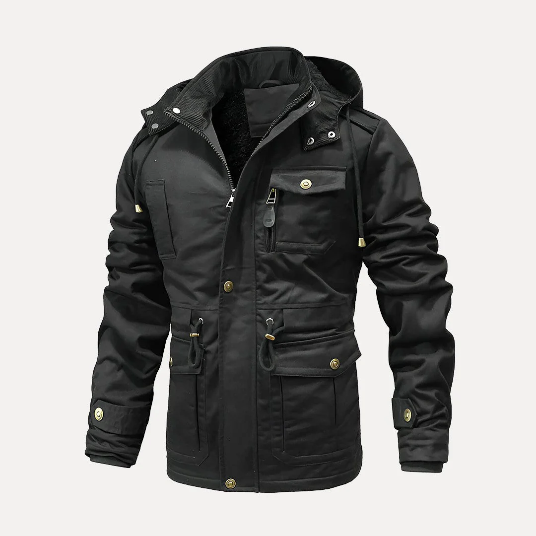 Warm Structured Mens Utility Jacket - Hooded Hip, For Winter - Image 4