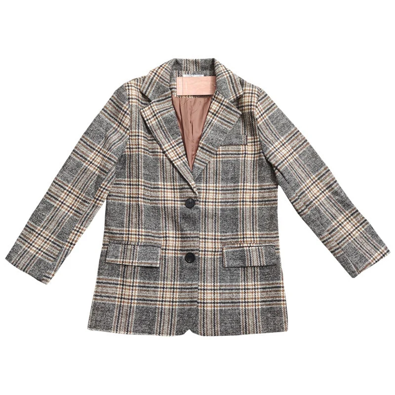 Warm Structured Women's Short Coat - Belted Plaid Wool - Image 6