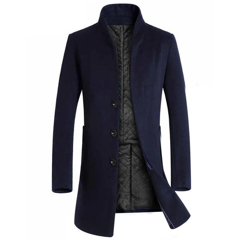 Warm Tailored Mens Wool Coat - Single Breasted Thigh, Winter - Image 3