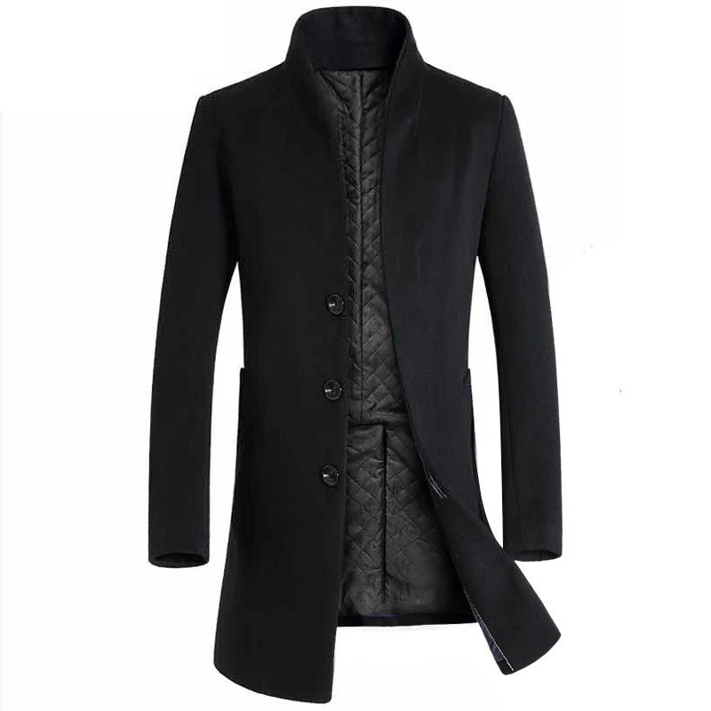 Warm Tailored Mens Wool Coat - Single Breasted Thigh, Winter - Image 8