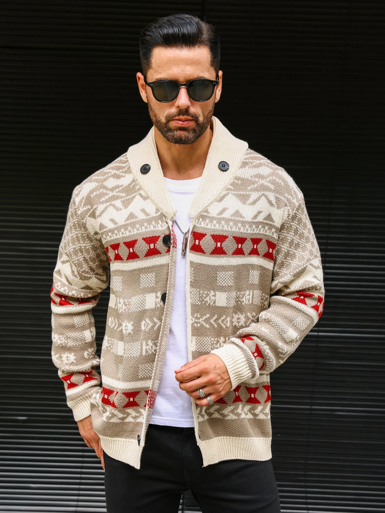Warm Textured Men's Sweater Coat - Shawl Collar, Thick Knit - Image 3