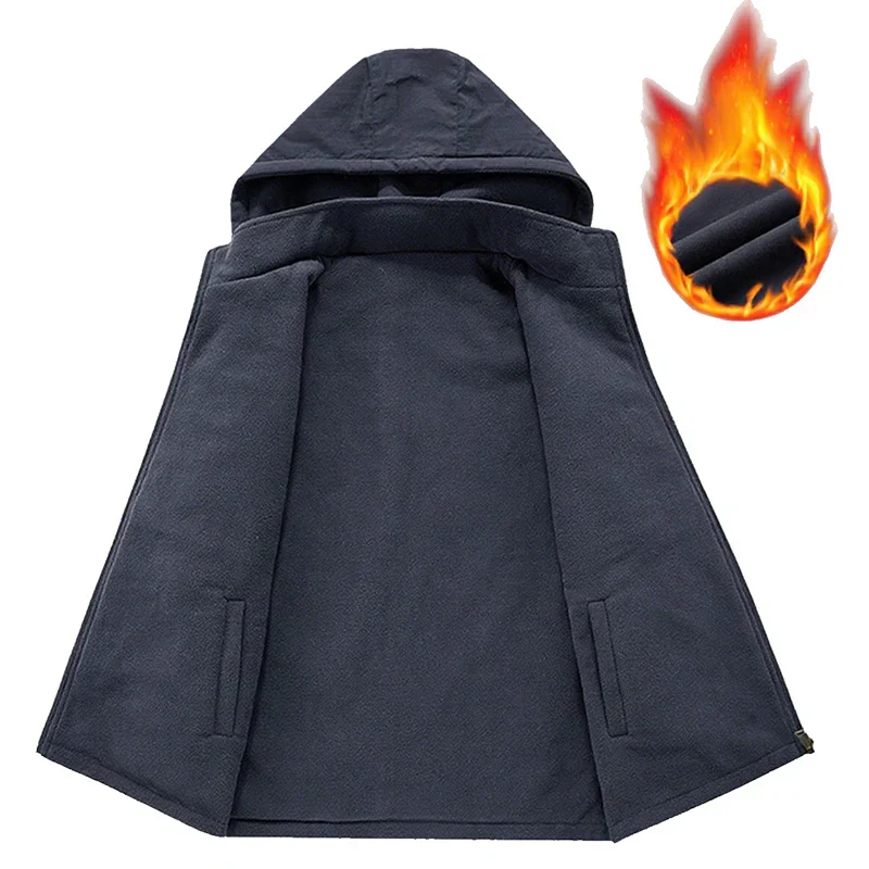Warm Versatile Men Hooded Vest - Fleece Lined, Nylon, Outdoor - Image 2