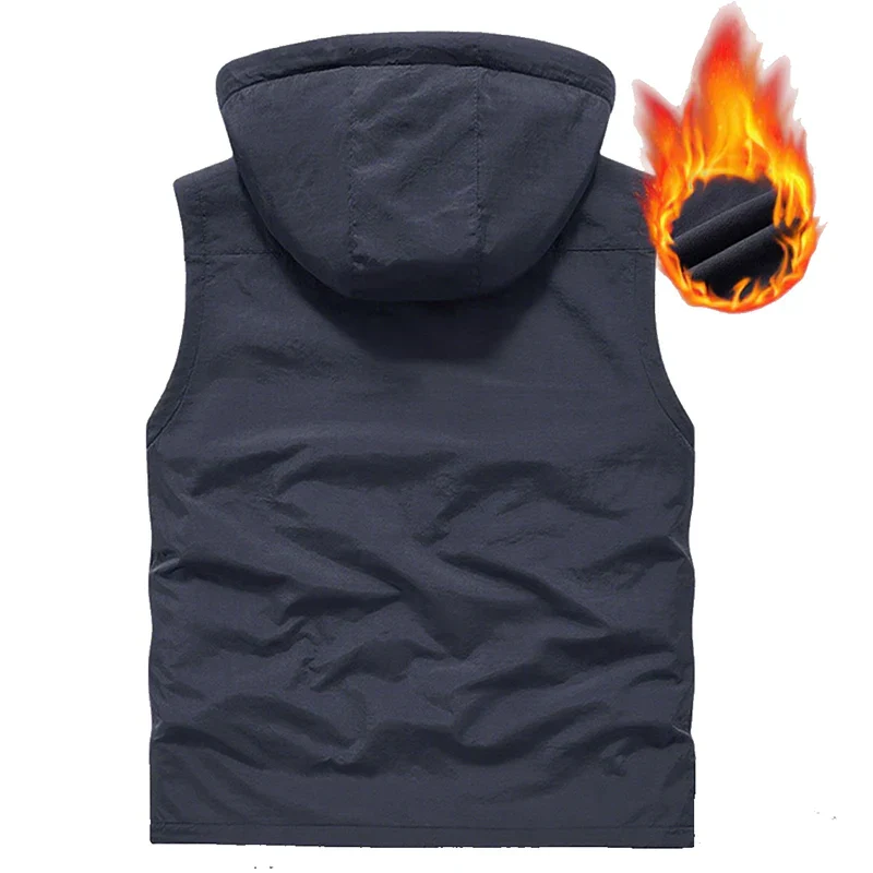 Warm Versatile Men Hooded Vest - Fleece Lined, Nylon, Outdoor - Image 3