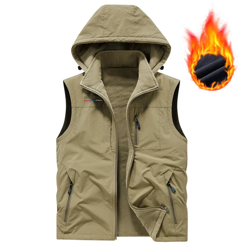 Warm Versatile Men Hooded Vest - Fleece Lined, Nylon, Outdoor - Image 7