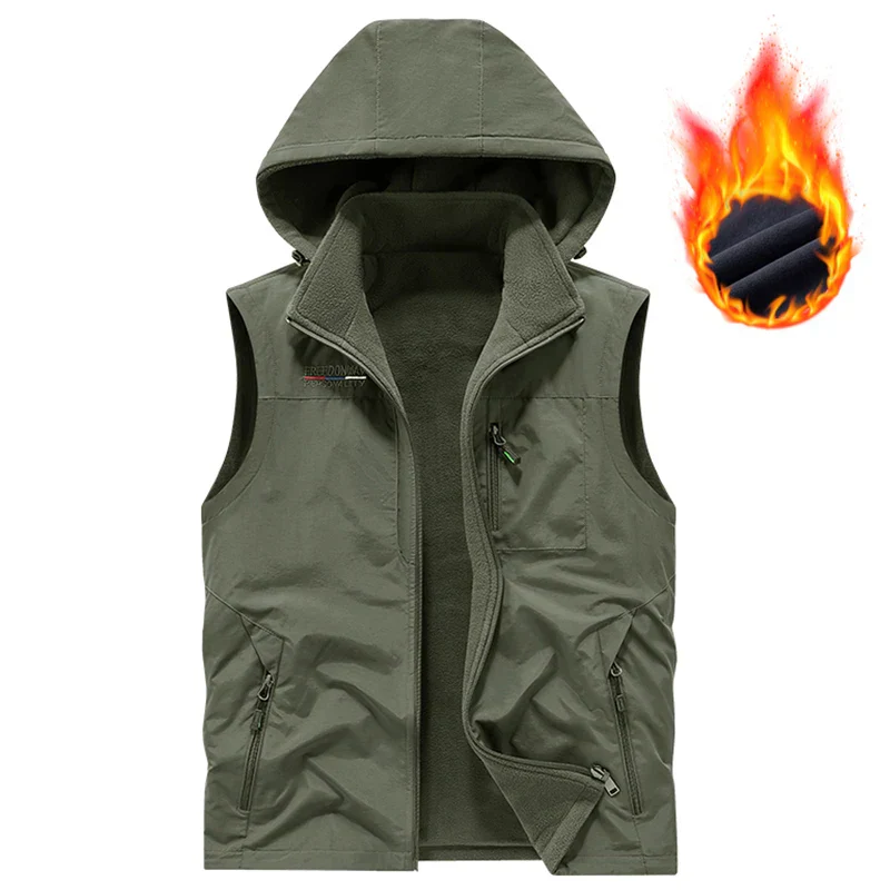 Warm Versatile Men Hooded Vest - Fleece Lined, Nylon, Outdoor - Image 8