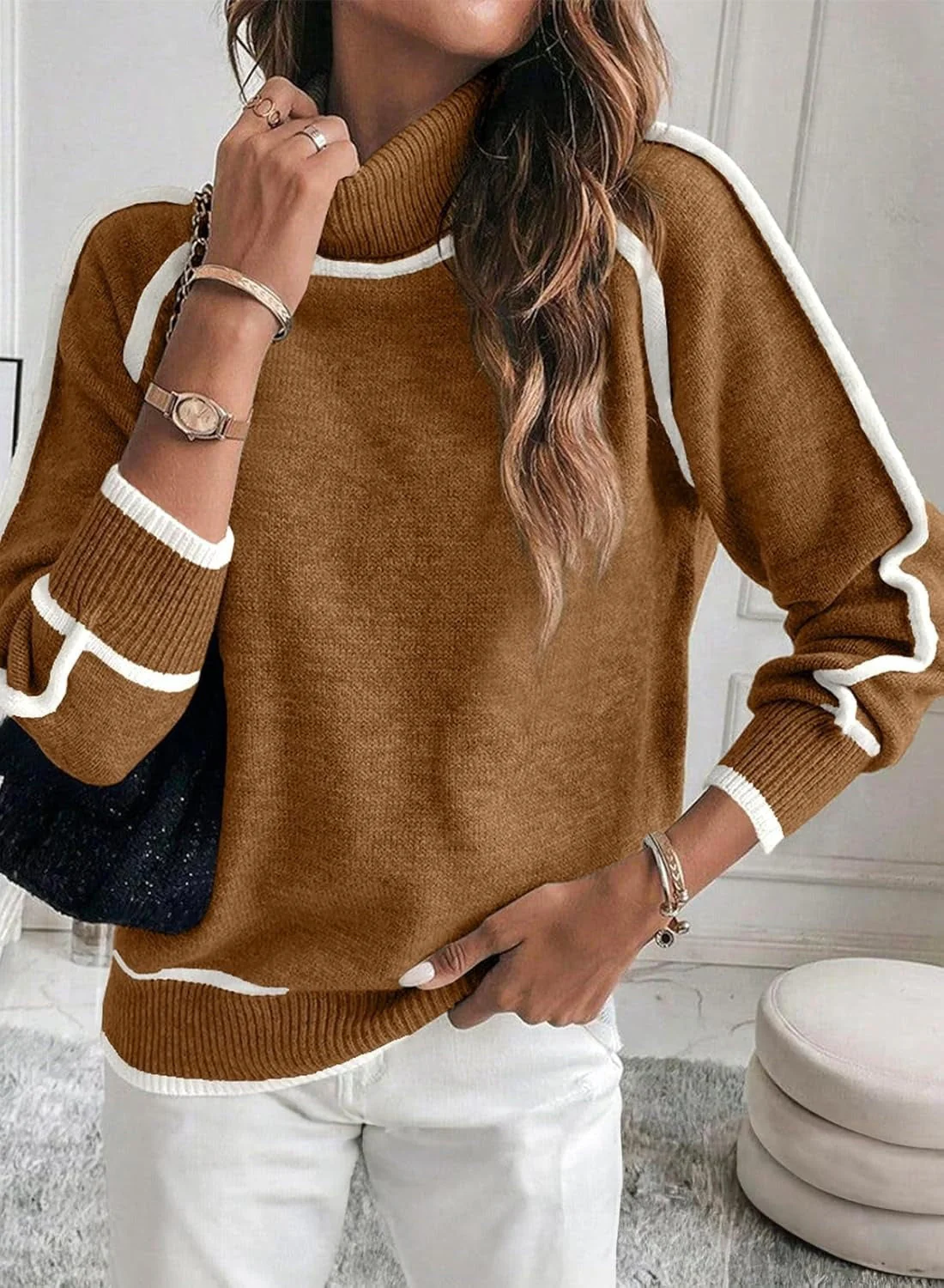 Warm Women Highneck Sweater - Raglan Cut Poly Knit Winter - Image 5