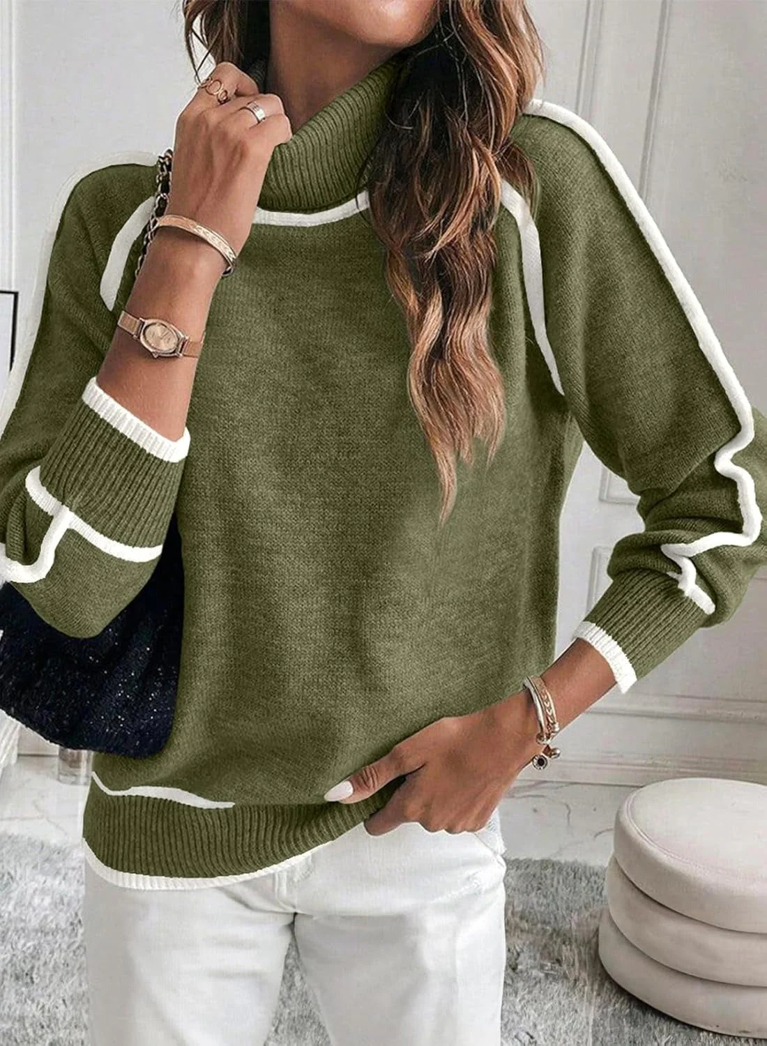 Warm Women Highneck Sweater - Raglan Cut Poly Knit Winter - Image 6