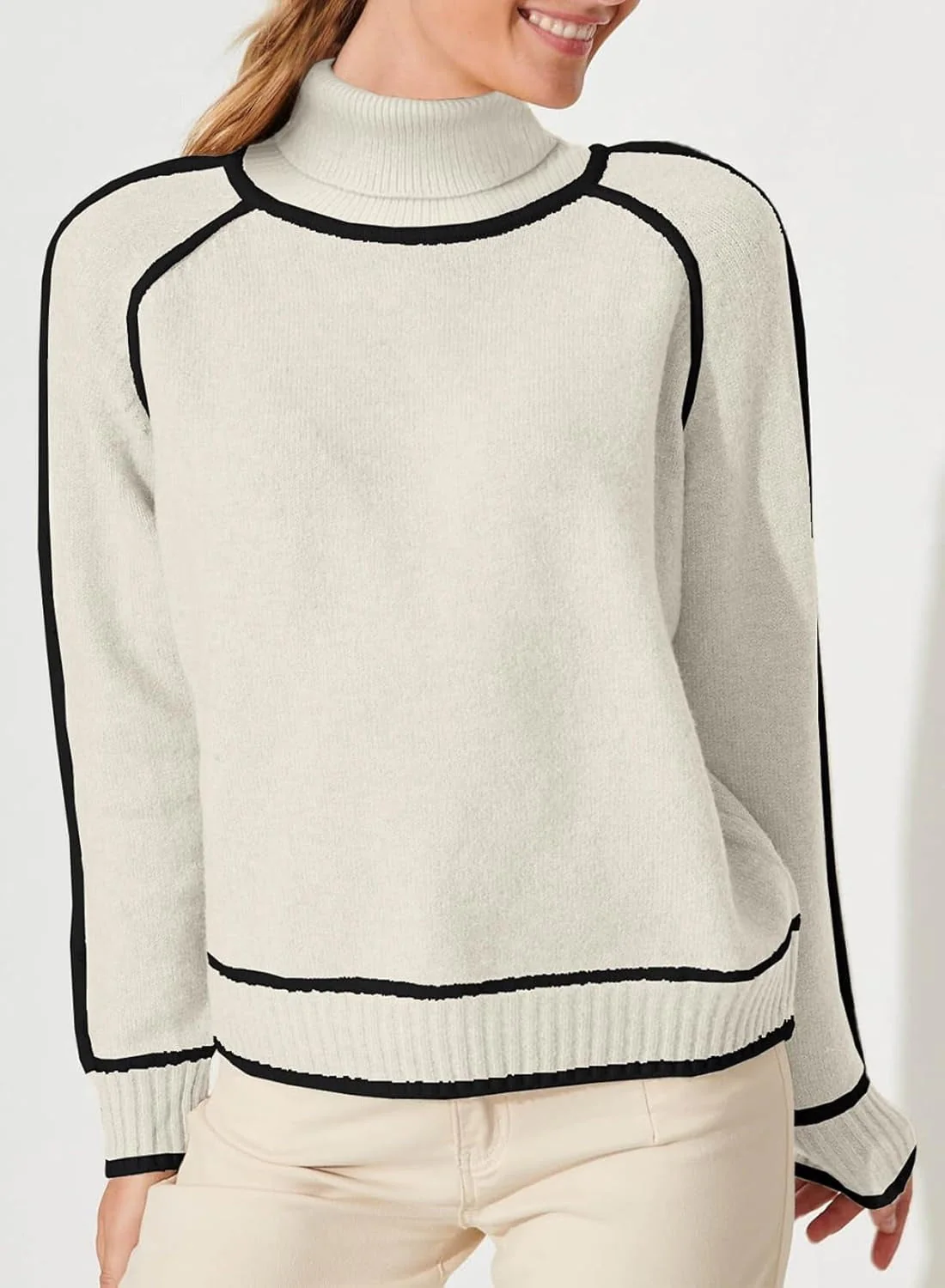 Warm Women Highneck Sweater - Raglan Cut Poly Knit Winter - Image 7