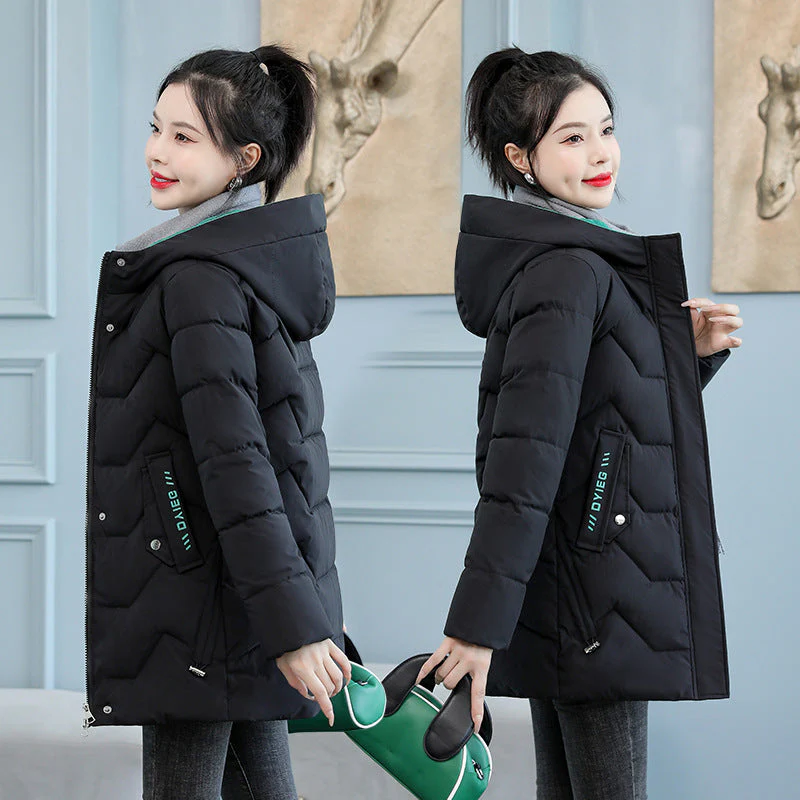 Warm Women Mid-Length Coat - Quilted, Polyester, Winter