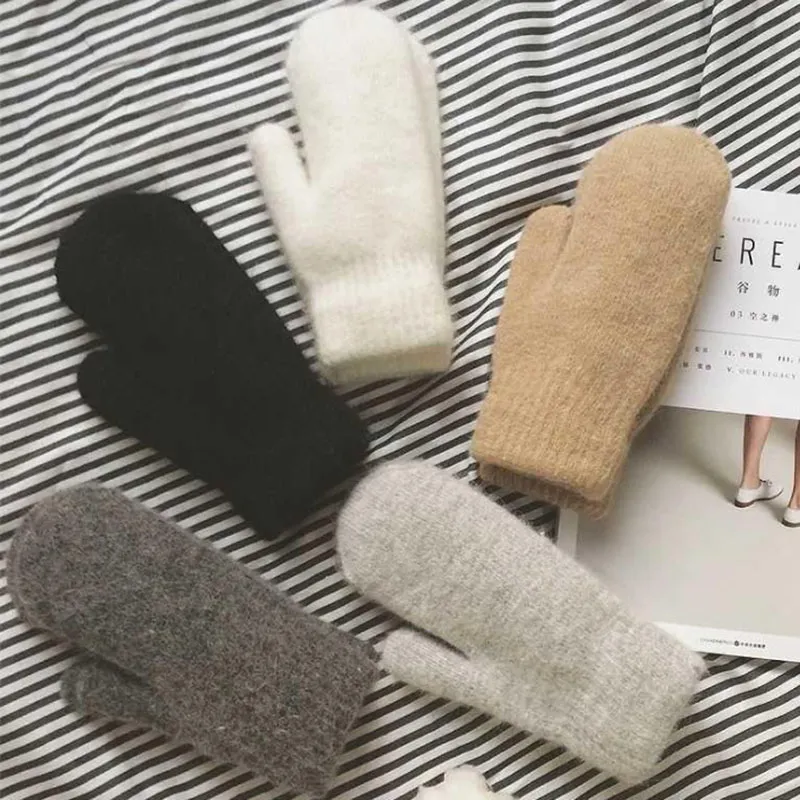 Warm Women Mittens - Ribbed Cuff Plush Faux Fur, Winter - Image 3