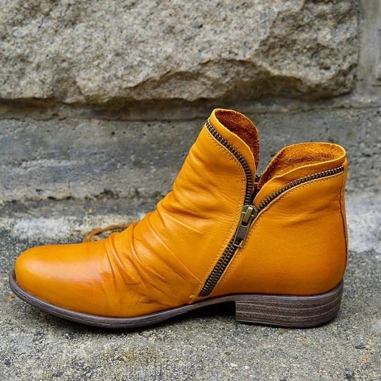 Warm Women’s Ankle Boots - Slouchy Zip Leather, For Fall - Image 3