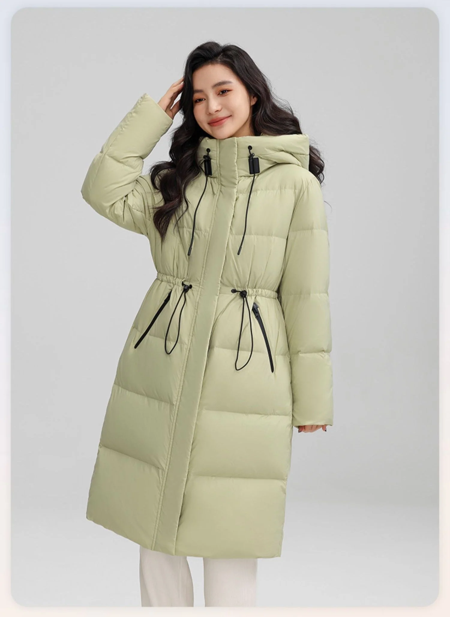 Warm Women’s Down Coat - Drawstring Waist, Hooded, Travel - Image 2